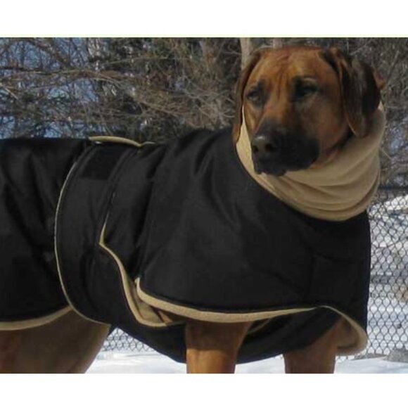 Snow Angel Winter Dog Coat - Tan Fleece with Black Goretex - Large Breeds  Barre - Picture 1 of 15